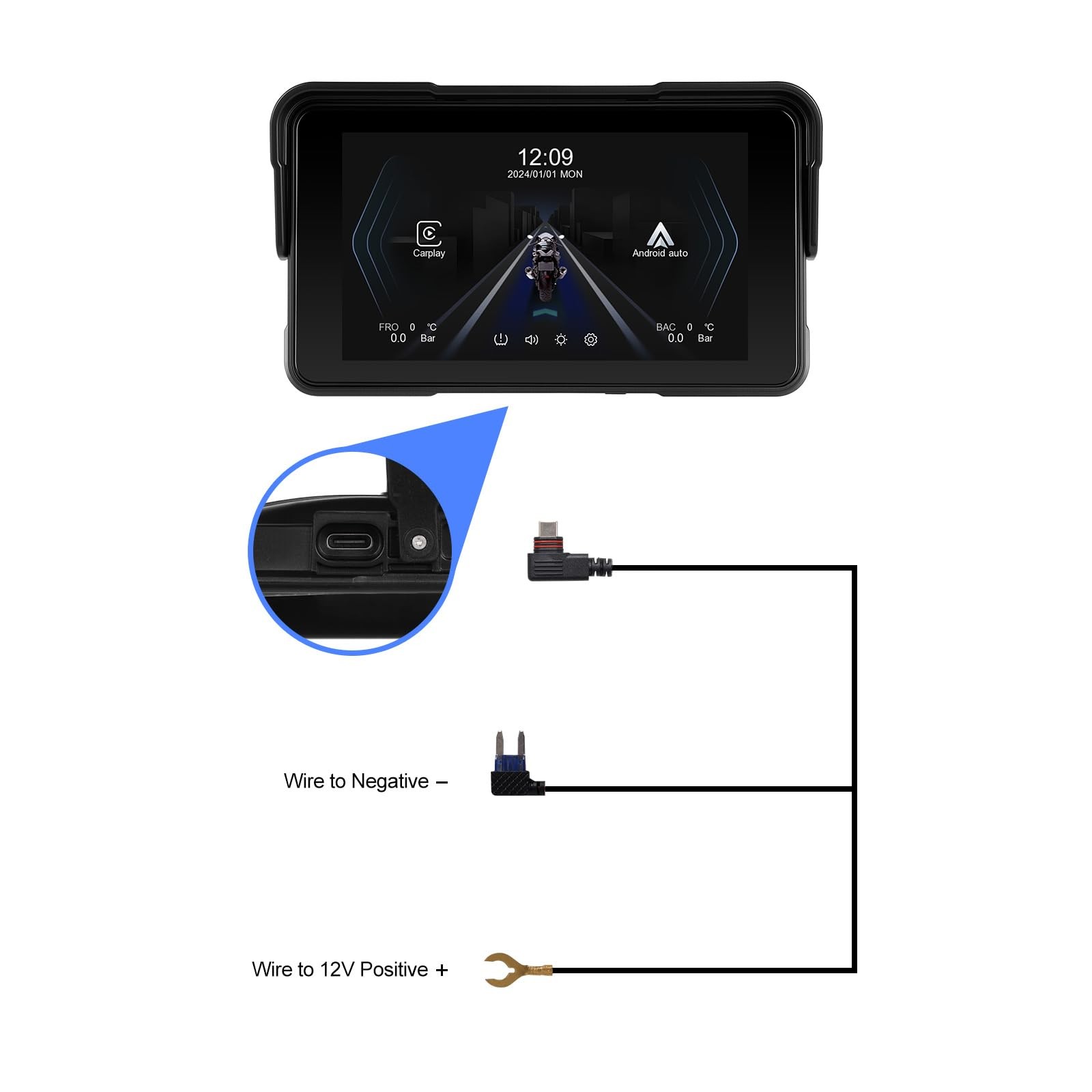 5-Inch Motorcycle CarPlay Screen Wireless Android Auto for Moto with GPS…