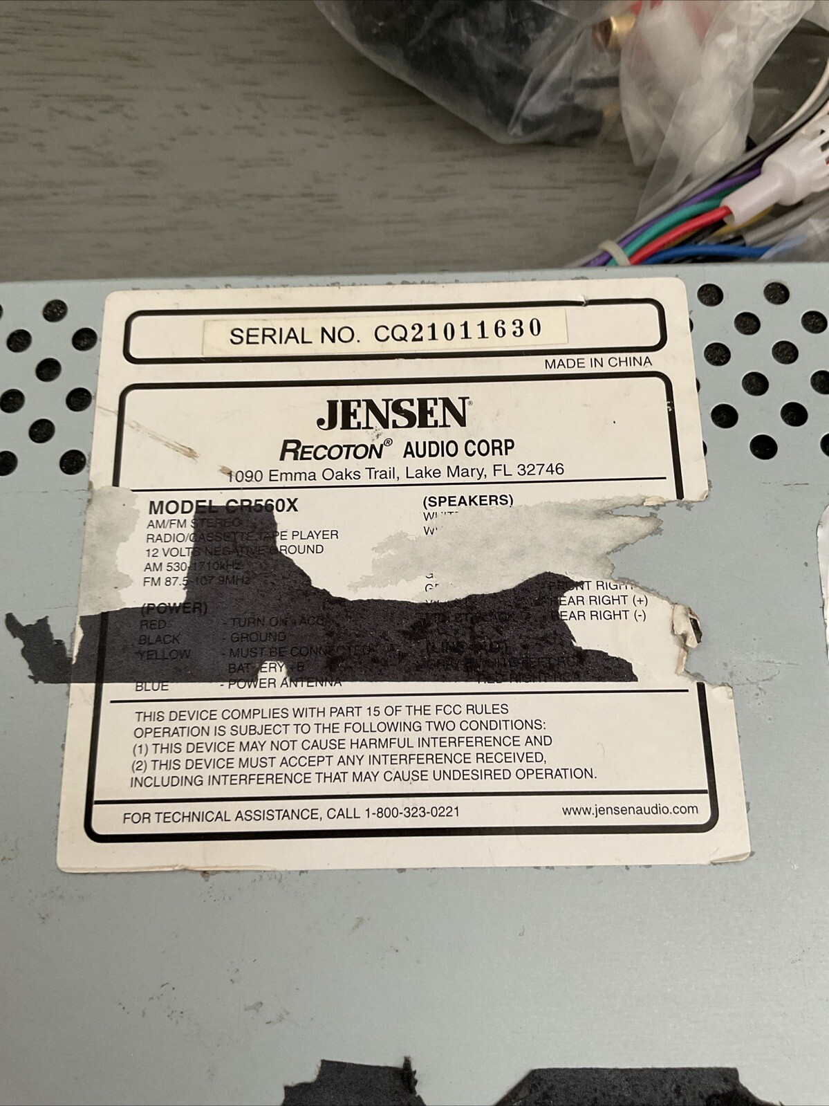 Jensen CR56OX AM/FM Radio Car Cassette Tape Receiver W/ Detachable Face 100 Watt