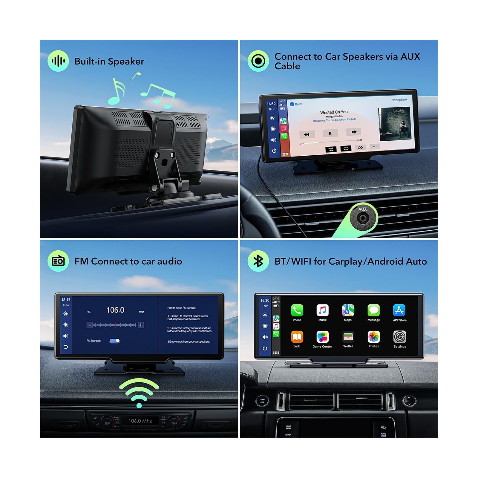 LAMTTO 9.26″ Wireless Car Stereo Apple Carplay with 2.5K Dash Cam, 1080P Back…