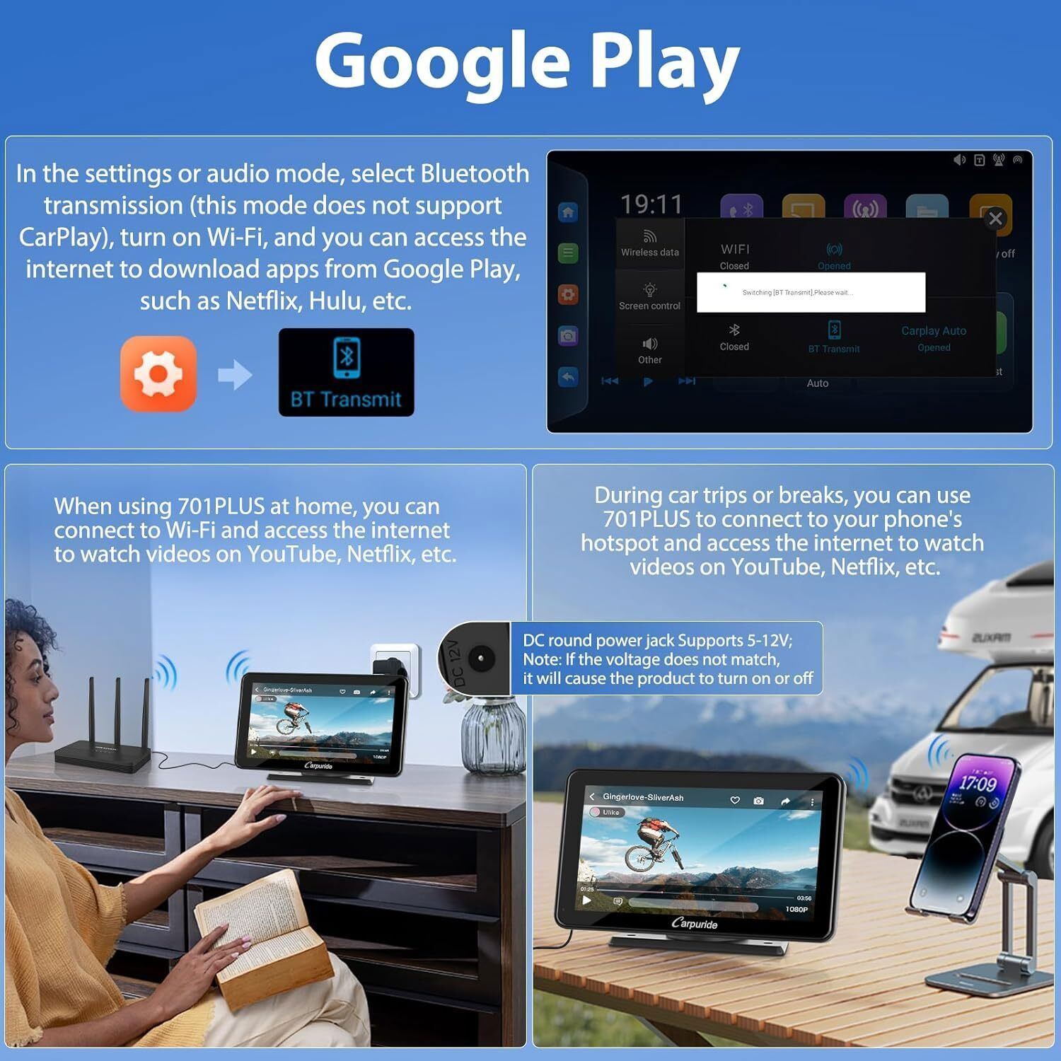 Carpuride W701Plus Dual Bluetooth Wireless Apple CarPlay GPS Android Auto Radio