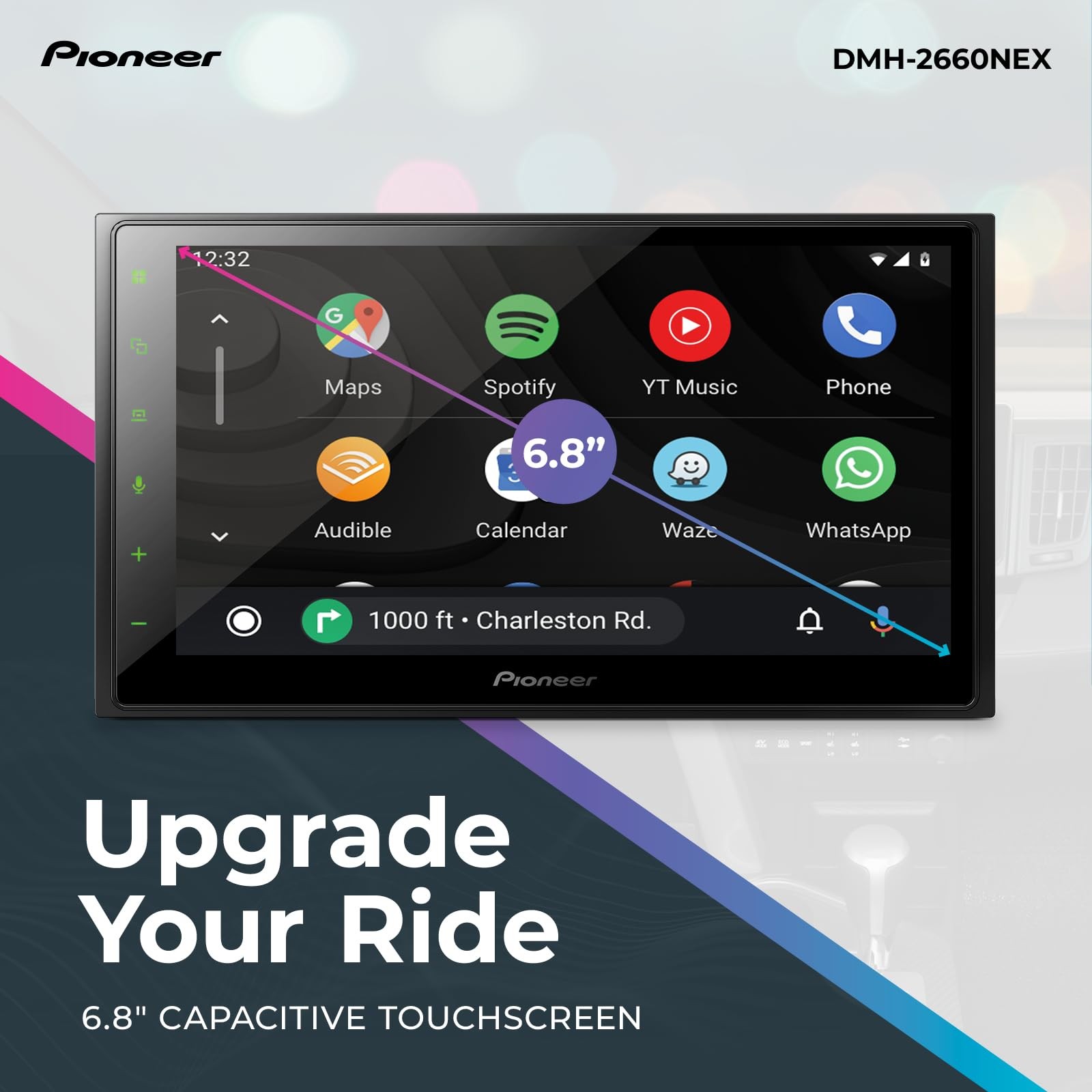 Pioneer DMH-2660NEX 6.8″ Capacitive Touchscreen, Double Din 6.8″/16:9, Black