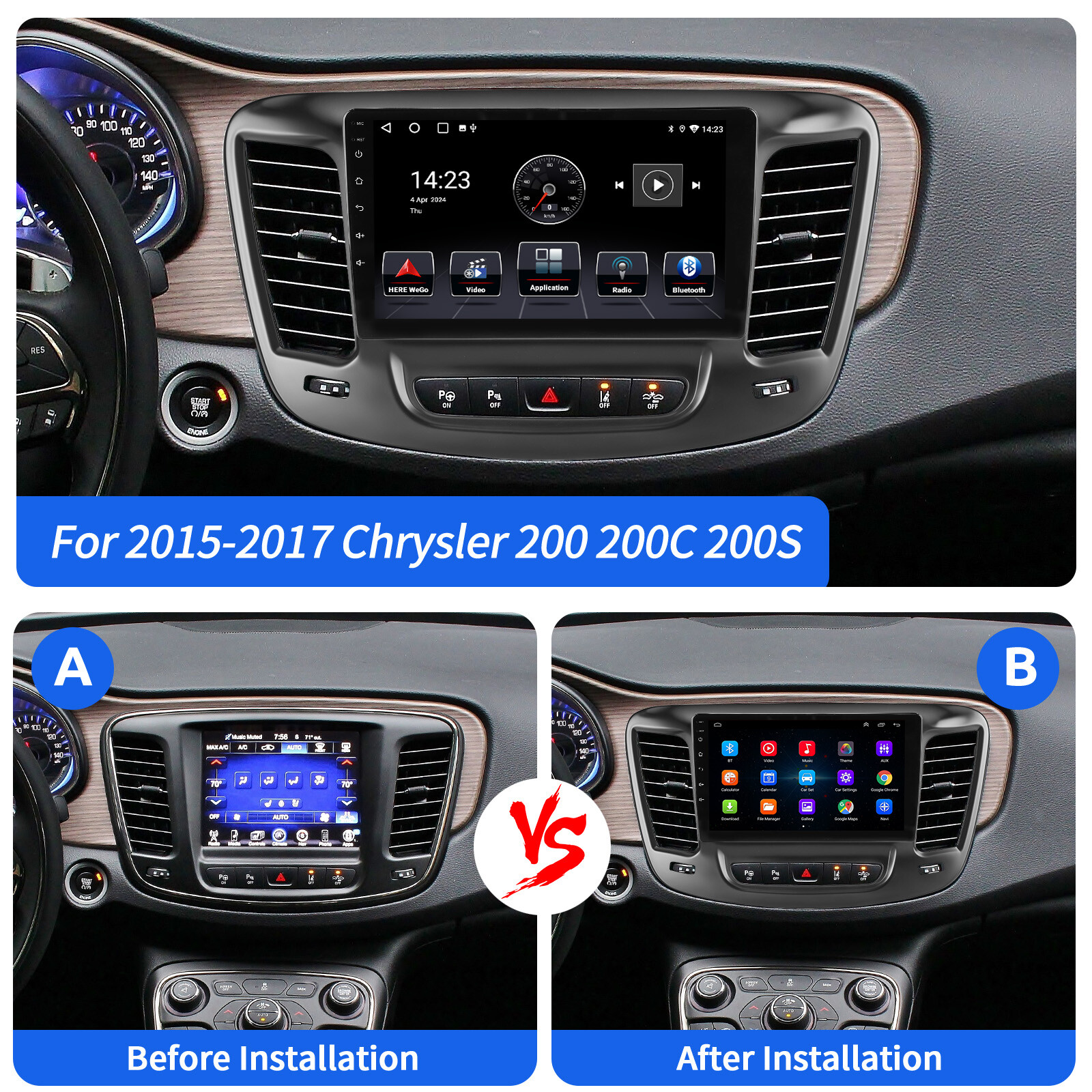 4+64GB For 2015-2019 Chrysler 200 200C 200S Android Car Stereo Radio carplay Cam