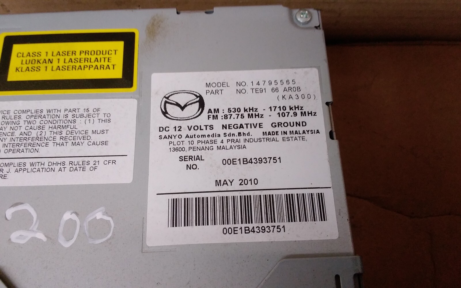 2010 MAZDA CX-9 AM FM CD RADIO 6 SPEAKER ID- TE9166AR0B MATTE FINISH