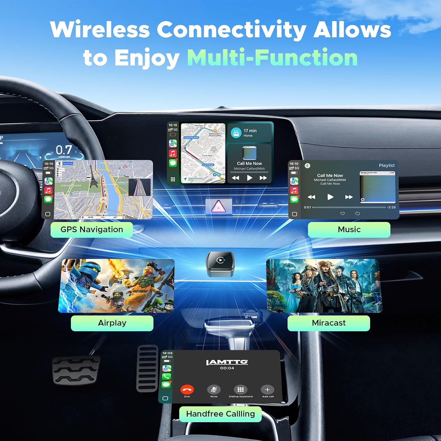 4 in 1 Wireless CarPlay Adapter For Apple Android Carplay Dongle Plug and Play