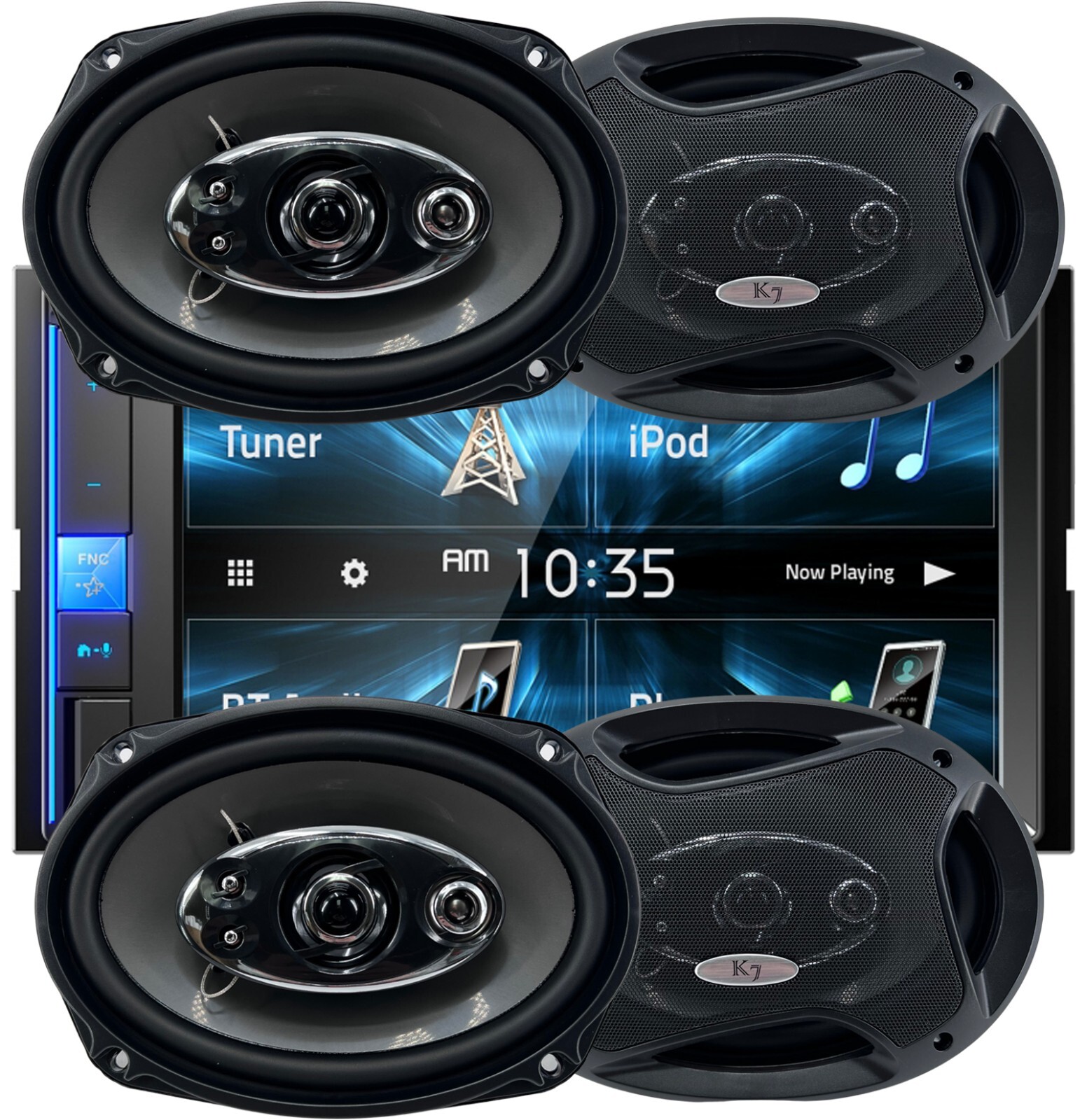JVC KW-V25BT 6.2″ Touchscreen Receiver + 4x Audiotek K69.5 6×9″ Car Speakers