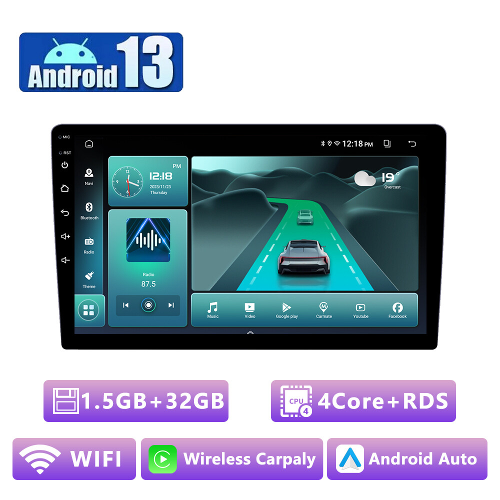 2 DIN Android 13 Head Unit Car Stereo CarPlay/Auto Radio Navi WIFI GPS Bluetooth