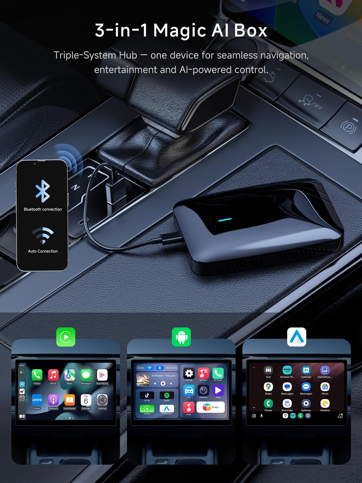 Wireless CarPlay&Android Auto Adapter Magic AI Box 4GB+32GB | Dual-WiFi