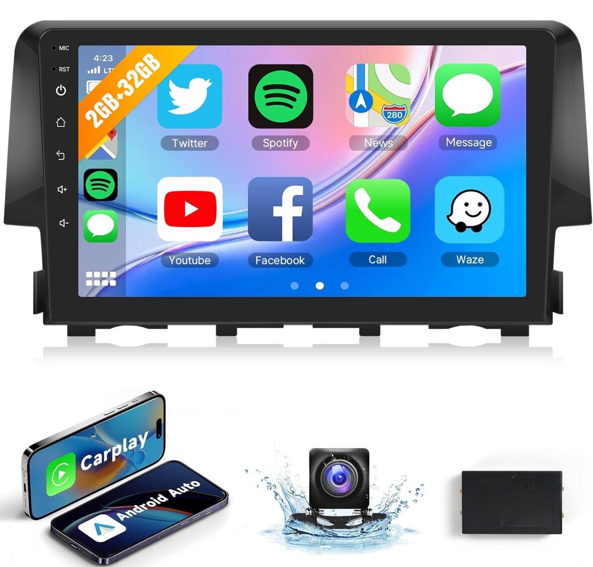 Android 12 Car Stereo Radio for Honda Civic 2016 2017 2018 2019 2020 w/CarPlay