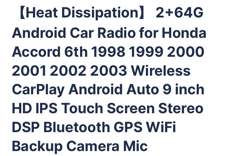 Honda Accord 1998-2003 2DIN Android Radio 9in Touchscreen GPS WiFi BT