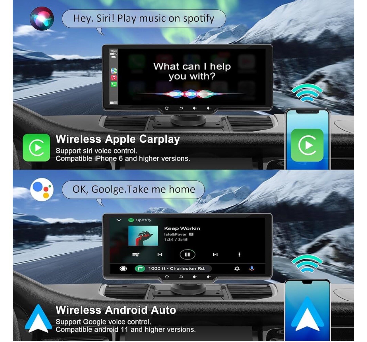 Wireless Portable Carplay Screen for Car, 10.26″ HD IPS Apple Carplay and And…