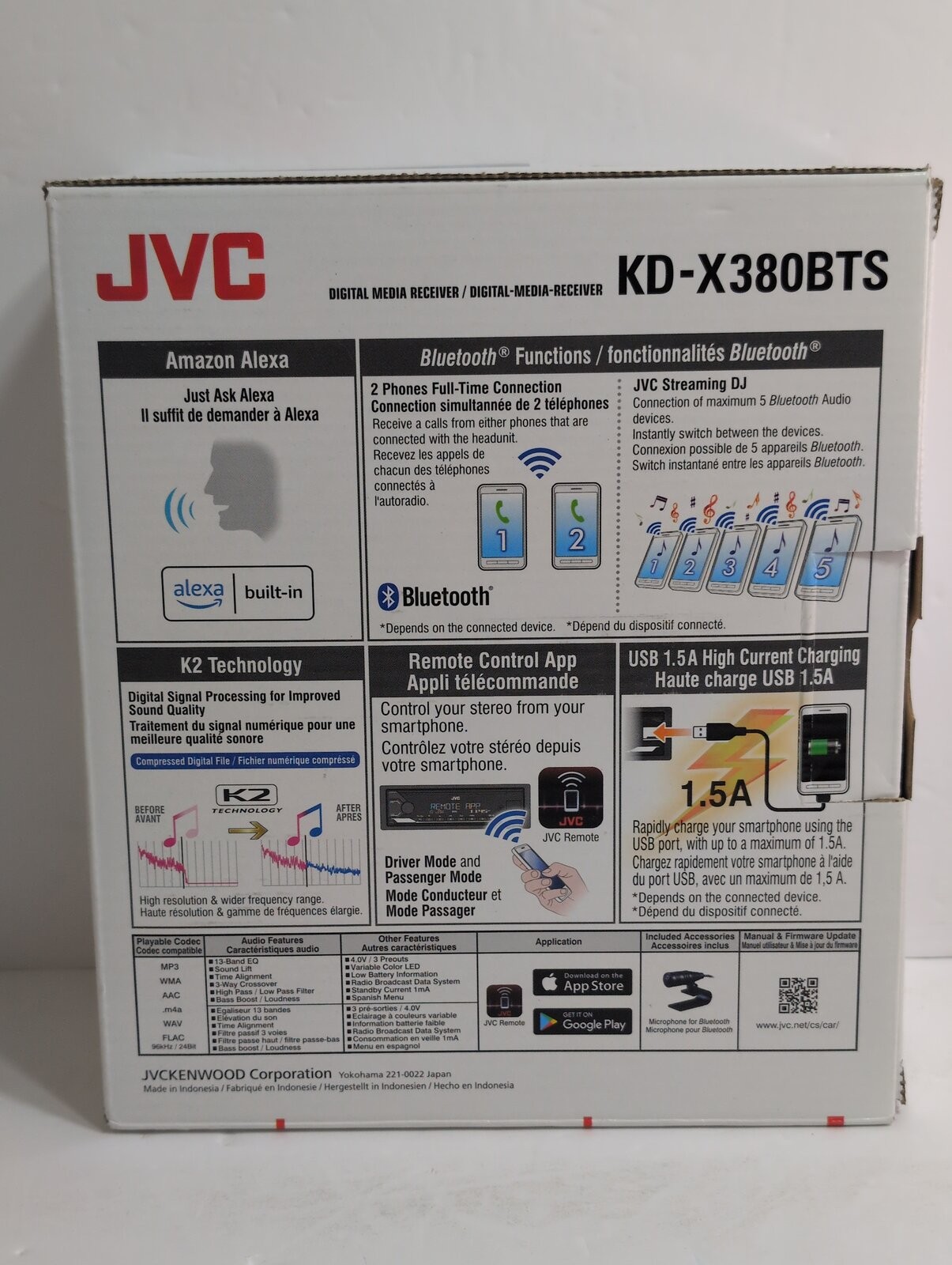 JVC KD-X380BTS Media Receiver w/ Bluetooth/USB/SiriusXM/Alexa/13-Band EQ