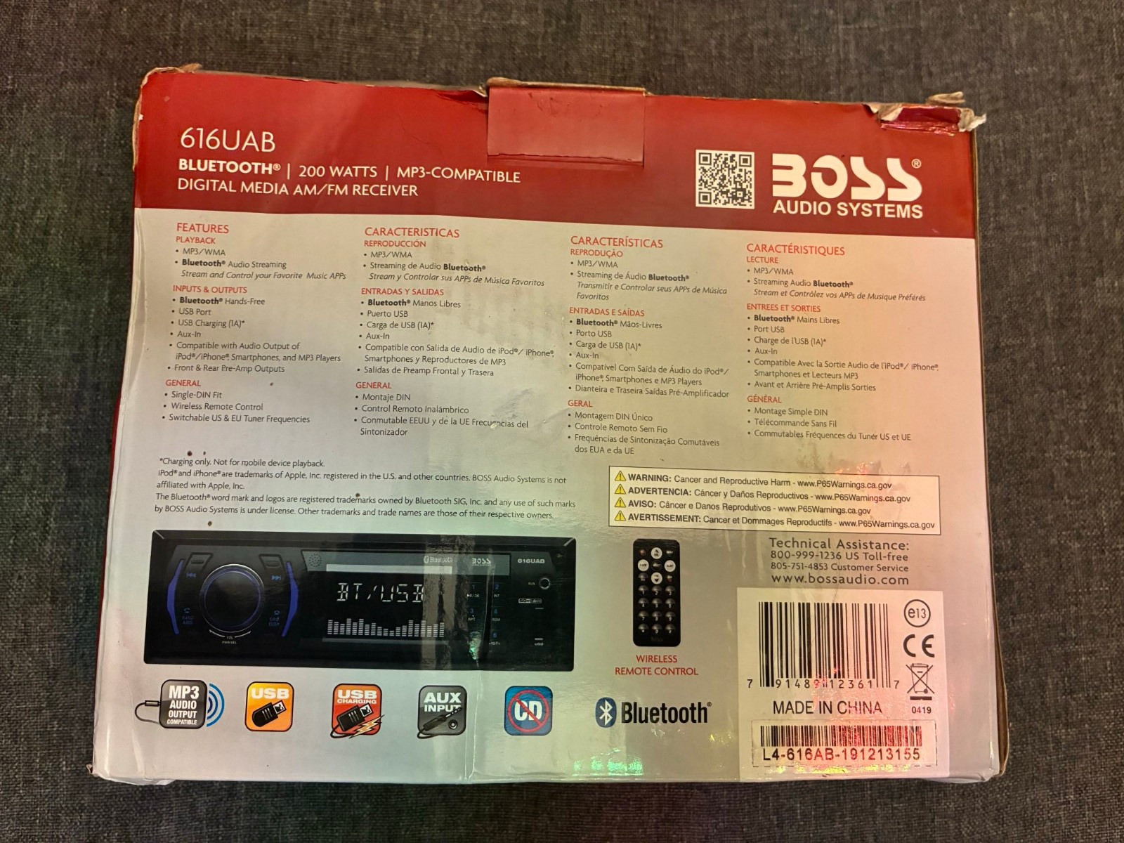 OPEN BOX – BOSS Audio Systems 616UAB 1 DIN Digital Media Bluetooth USB AUX AM/FM