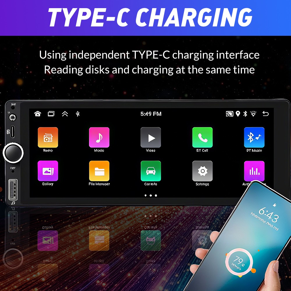 6.9″ Single Din Android 14 Car Stereo Wireless Apple CarPlay Bluetooth Radio USB