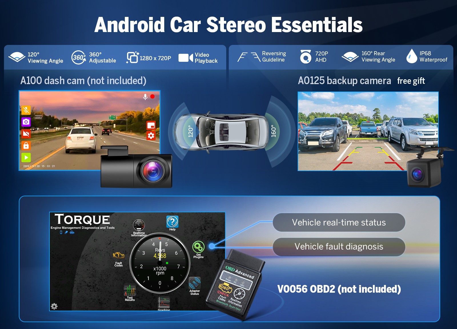 OBD+for Honda Accord 03-07 10.1″ Android 14 4+64 CarPlay Head Unit Bluetooth SWC