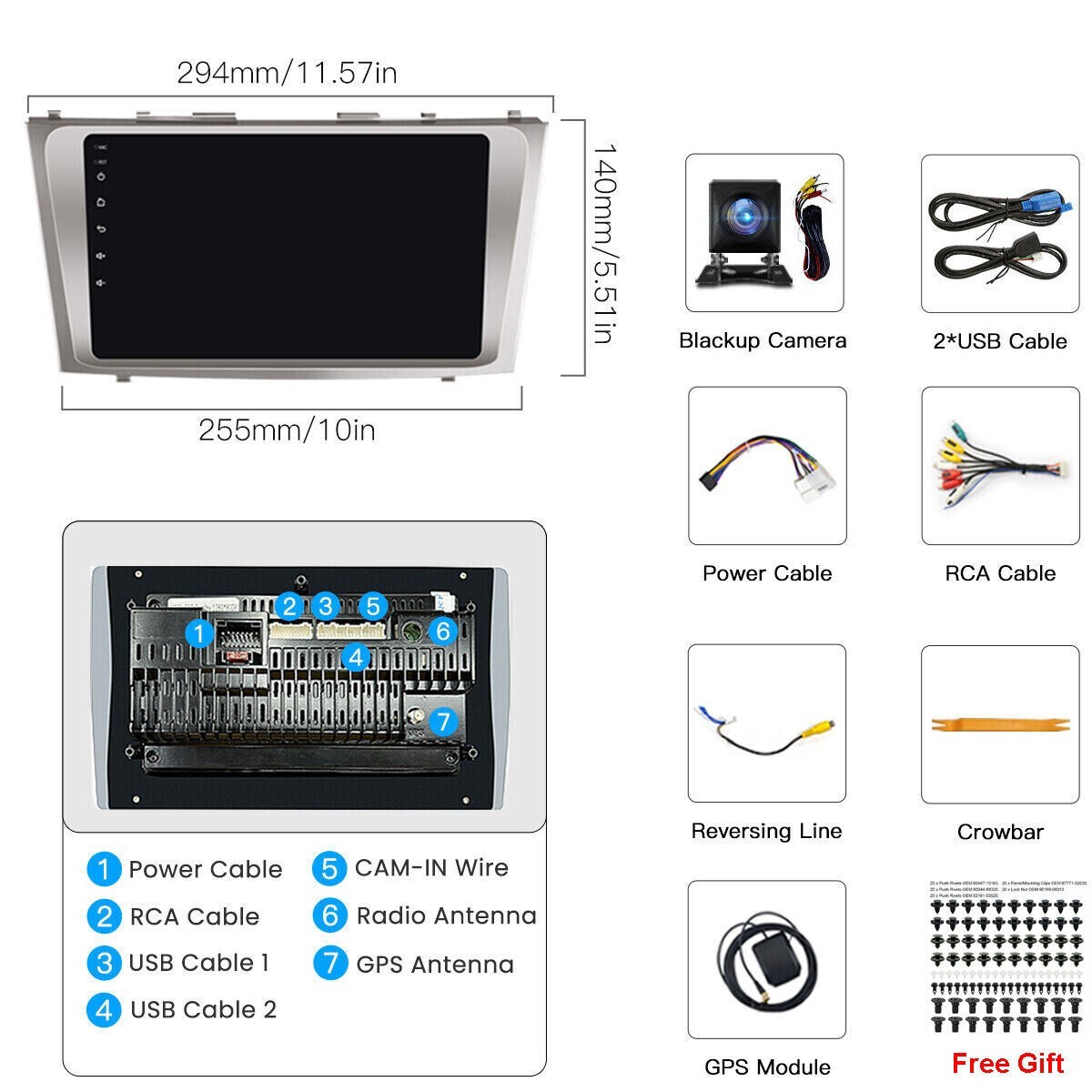 For 2007-2011 Toyota Camry Radio Carplay Back Camera w/Cam FM RDS GPS Navigation