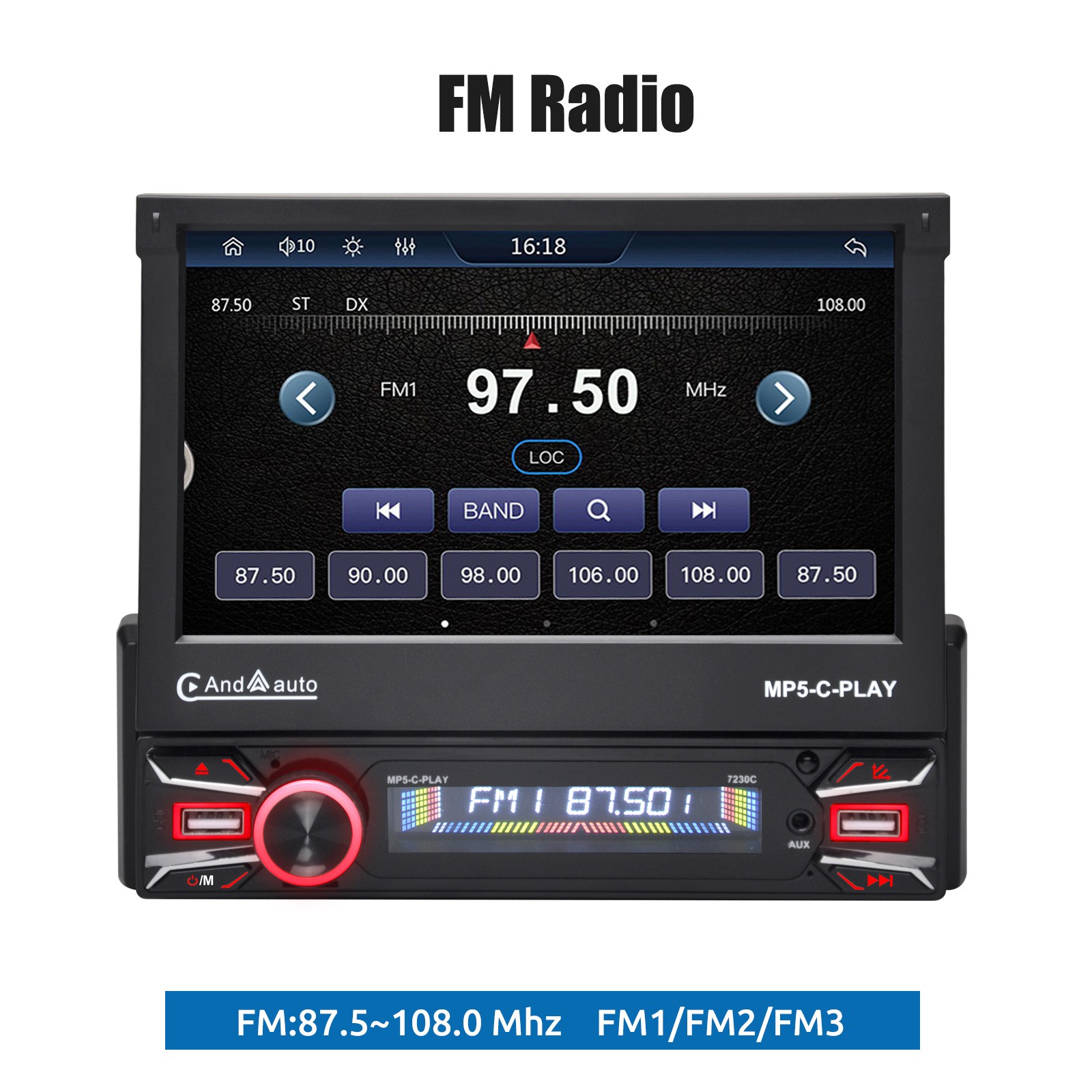 7″ Car Stereo Apple Carplay Android Auto GPS Flip Out Screen Radio with Camera