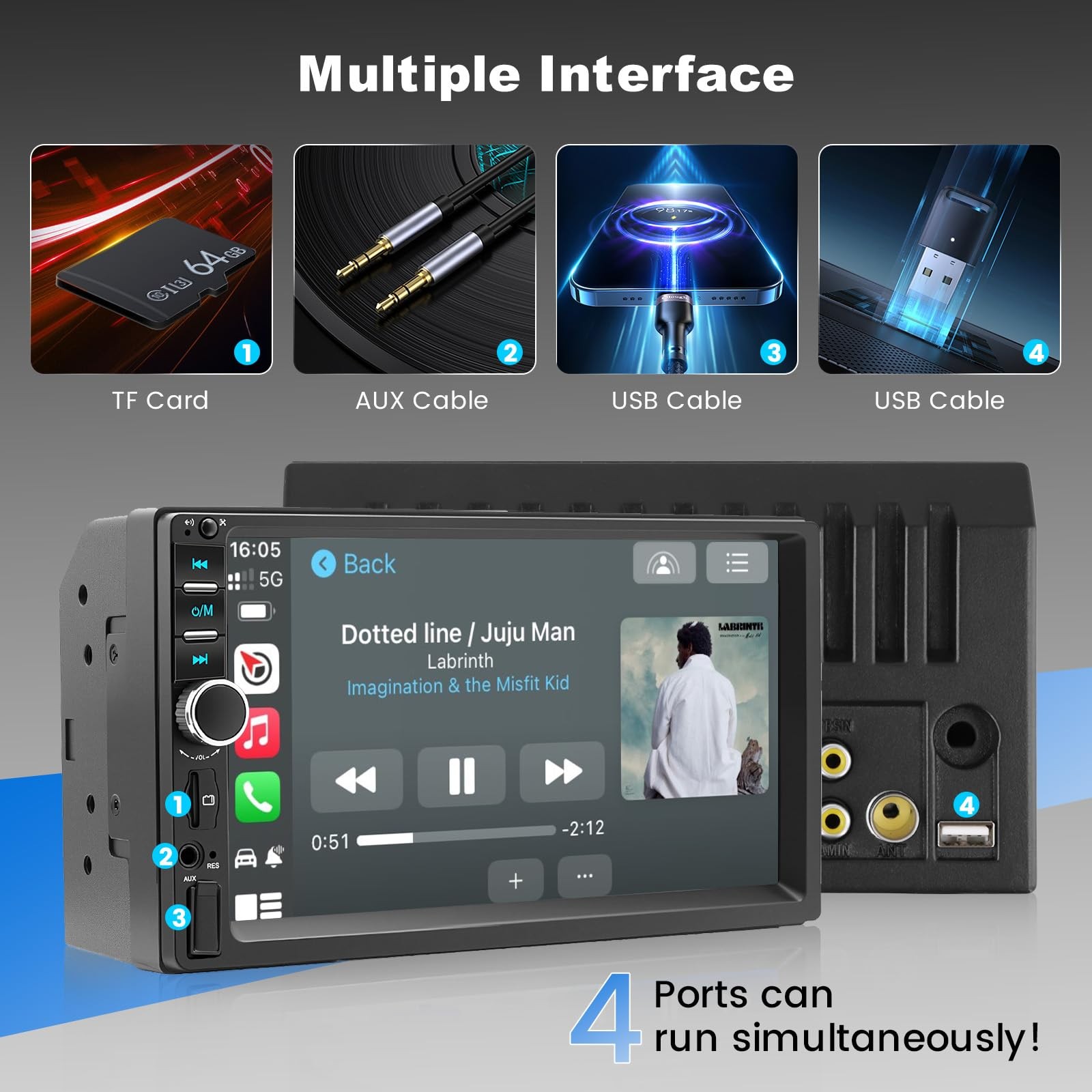 Double Din Car Stereo with Apple CarPlay and Android Auto, 7 Inch HD Touchscr…