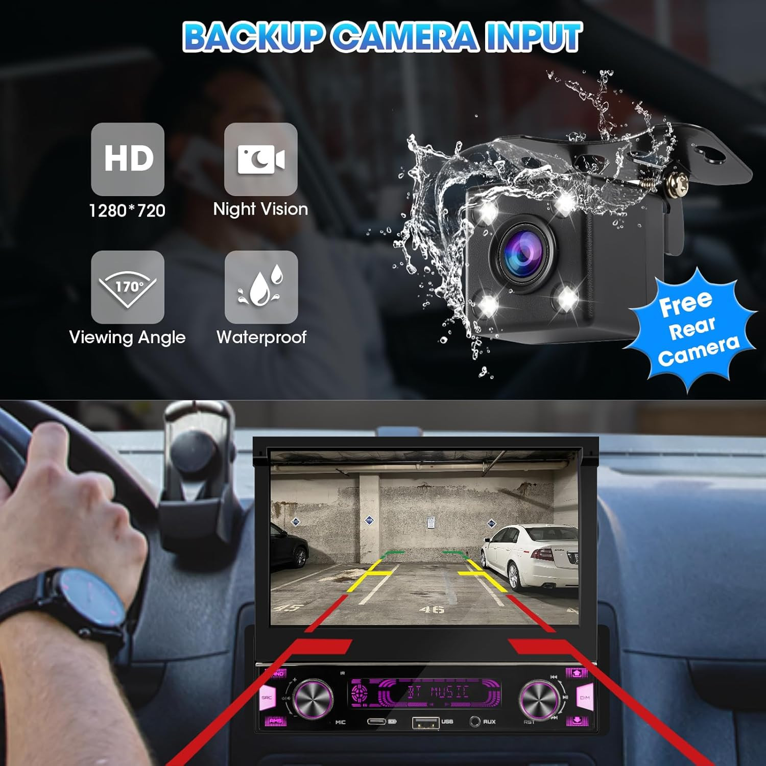 Single Din Flip-Out Touchscreen Radio: 7 Inch Wireless Carplay Android Auto Car