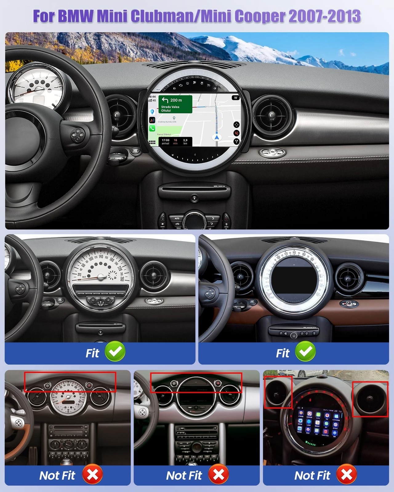 4+64G Car Stereo FOR Mini R56 R60 9″ CarPlay Android 15 HD WiFi GPS 1280*800