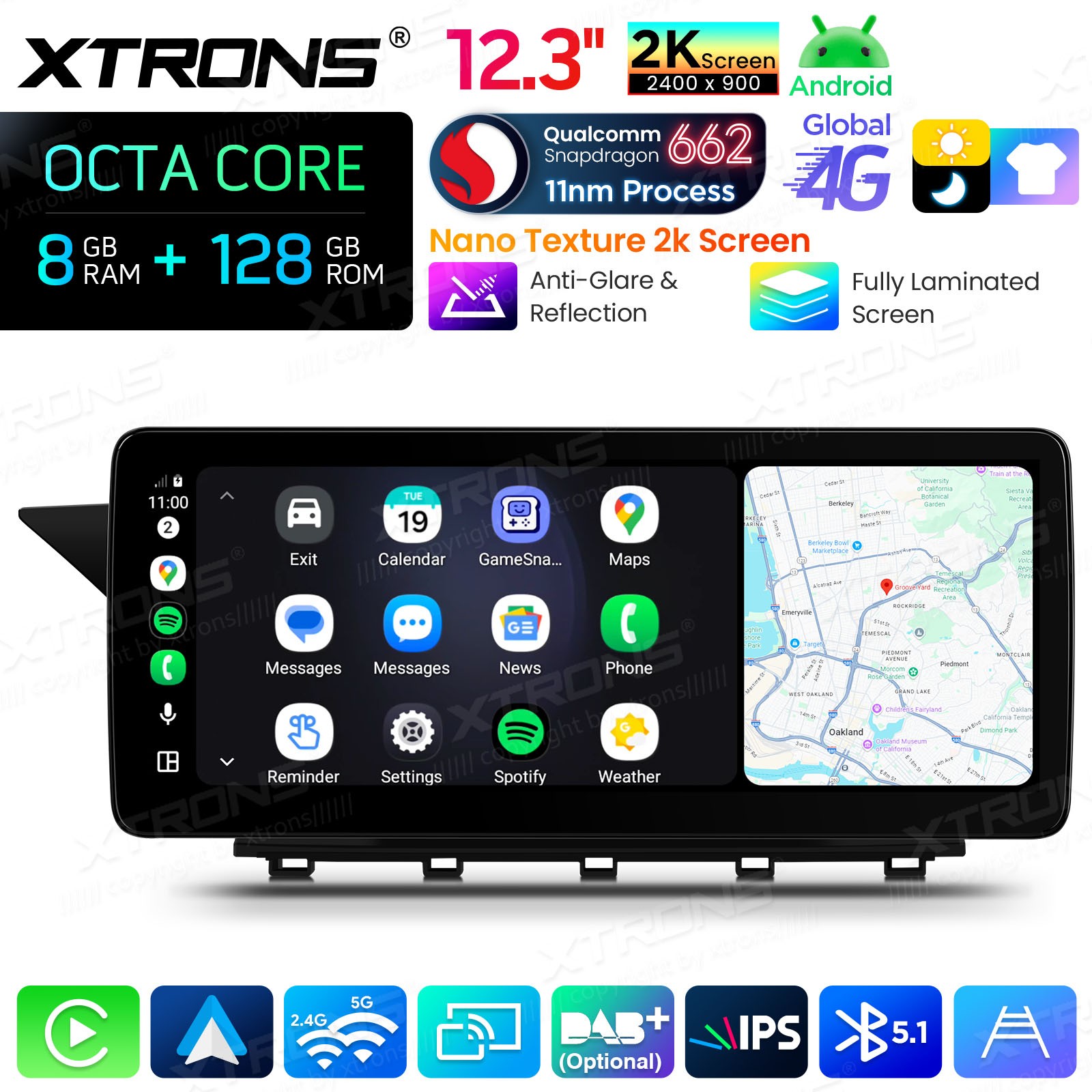 Qualcomm 662 Android 14 for Mercedes GLK X204 12.3″ 2K Screen 8GB 128GB 4G Wi-Fi