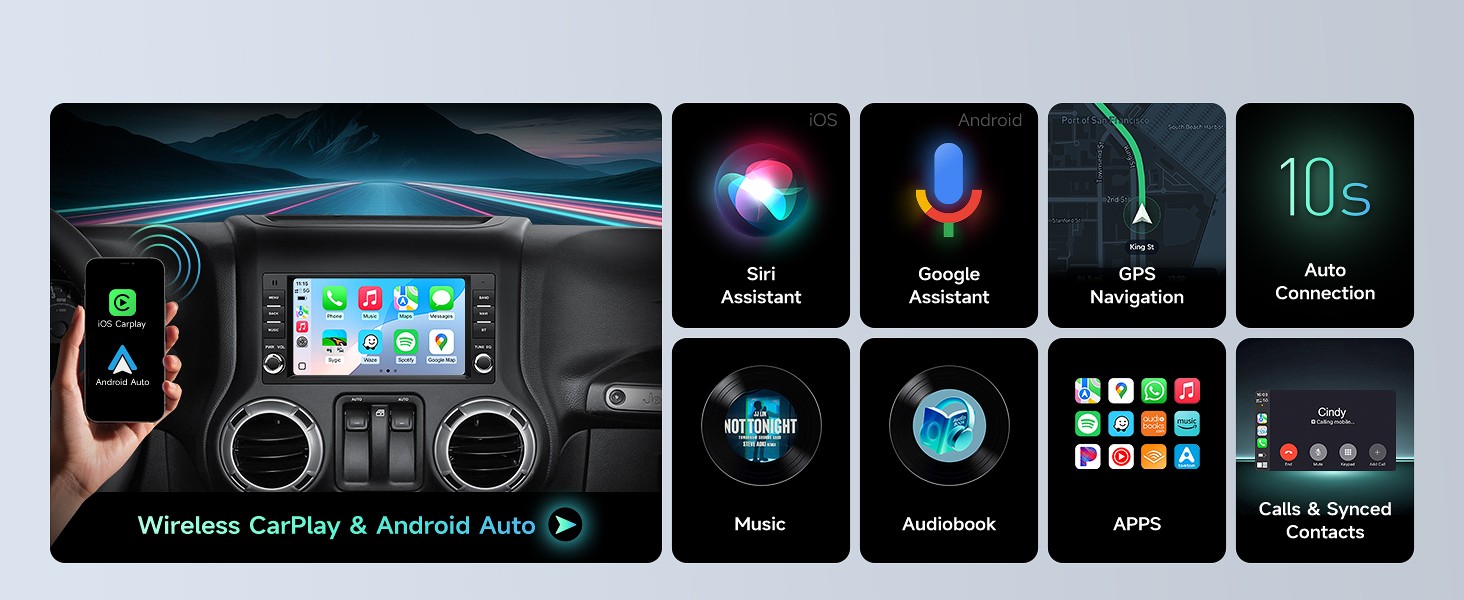 Car Stereo for Jeep, Dodge, Chrysler & Chevrolet Wireless Apple CarPlay Android
