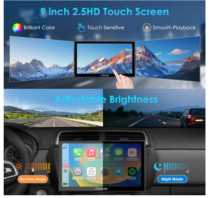 Carpuride 9″ Wireless Car Stereo Apple CarPlay Android Auto Touchscreen
