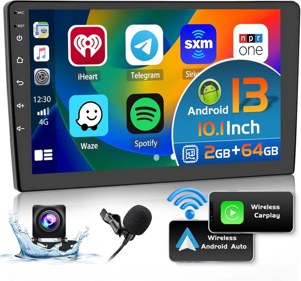 2G+64G Android 13.0 CarPlay Car Stereo Radio 10.1″ Double 2 Din GPS Navi +Camera