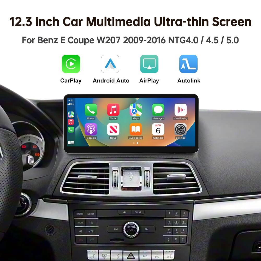 Ultra-Thin 12.3”Wireless Carplay Touchscreen For Mercedes E Coupe C207 2009-16