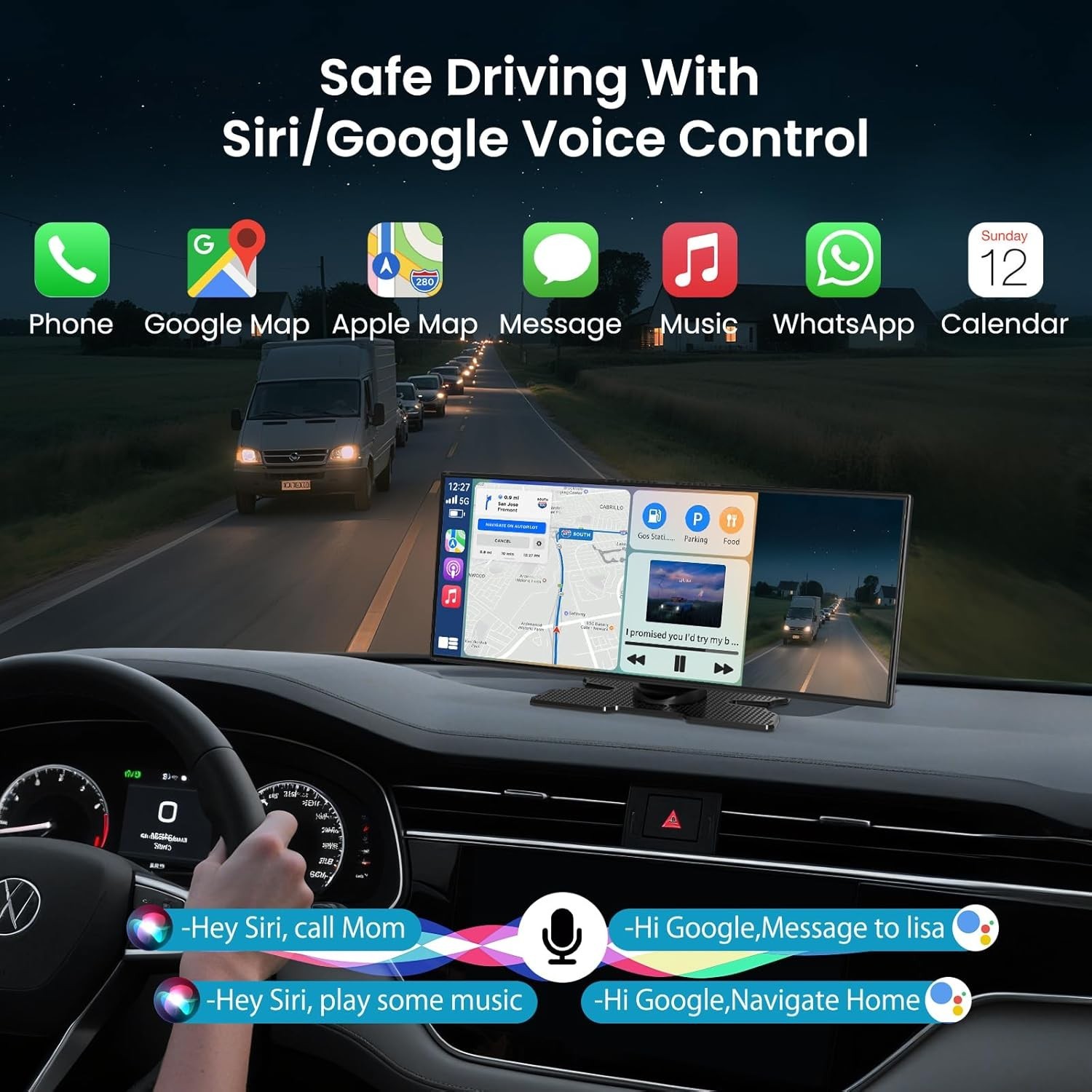 Largest 11.5″ Portable Carplay Screen for Car, 4K Wireless Car Play & Black
