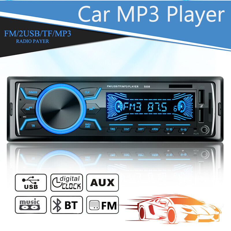 Single 1 Din Car Radio FM Stereo MP3 Player Bluetooth Head Unit In-Dash 2USB/AUX