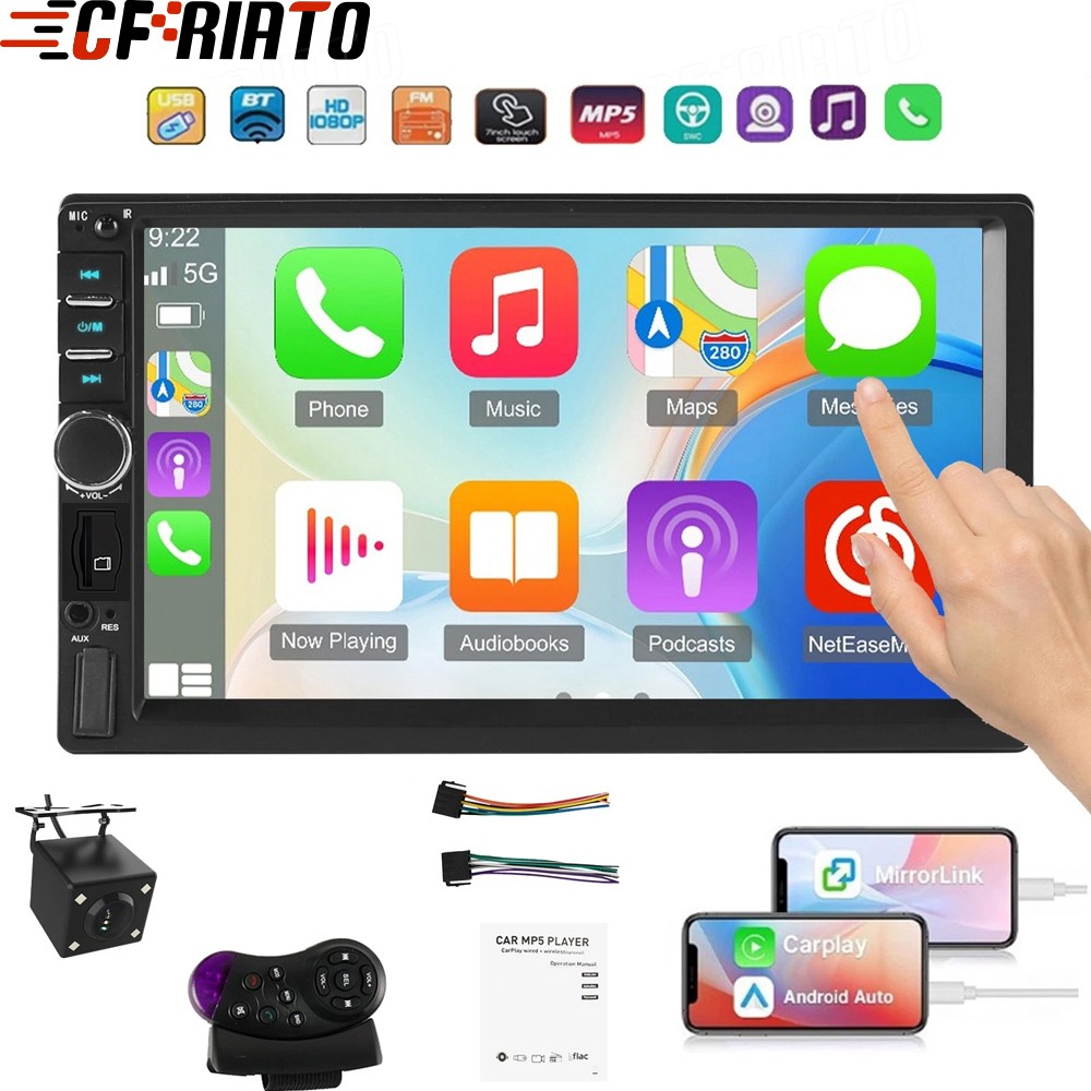 Double Din Apple Carplay Android Auto 7″ Car Stereo Radio Bluetooth Touch Screen