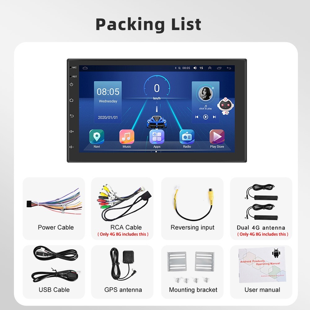 Podofo 8G 128G Car Radio GPS 2 din Android 10.0 Auto Carplay Universal 7″ 