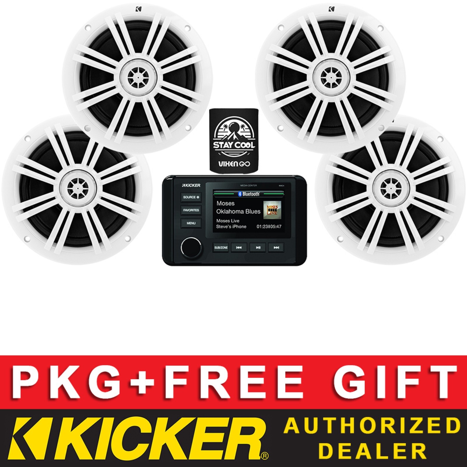 KICKER KMC4 DIGITAL MEDIA RECEIVER MARINE AUDIO PACKAGE+6.5 SPEAKERS 2 PAIRS
