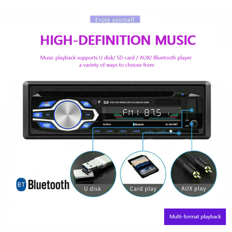 1 Din Car Autoradio DVD CD MP3 Lecteur Stéréo FM 12V In-dash Bluetooth USB/AUX