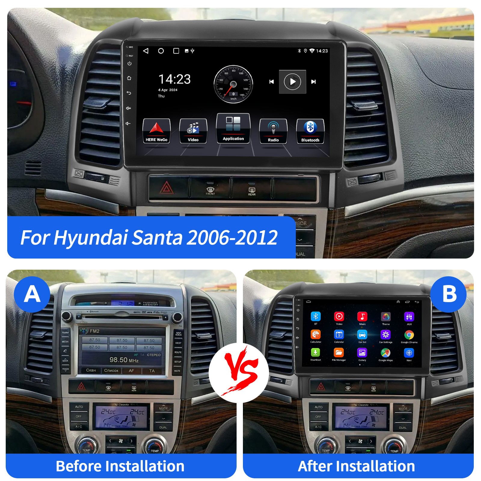 Apple Carplay For Hyundai Santa Fe 2 2006-2012 Android 15 Car Radio Stereo GPS