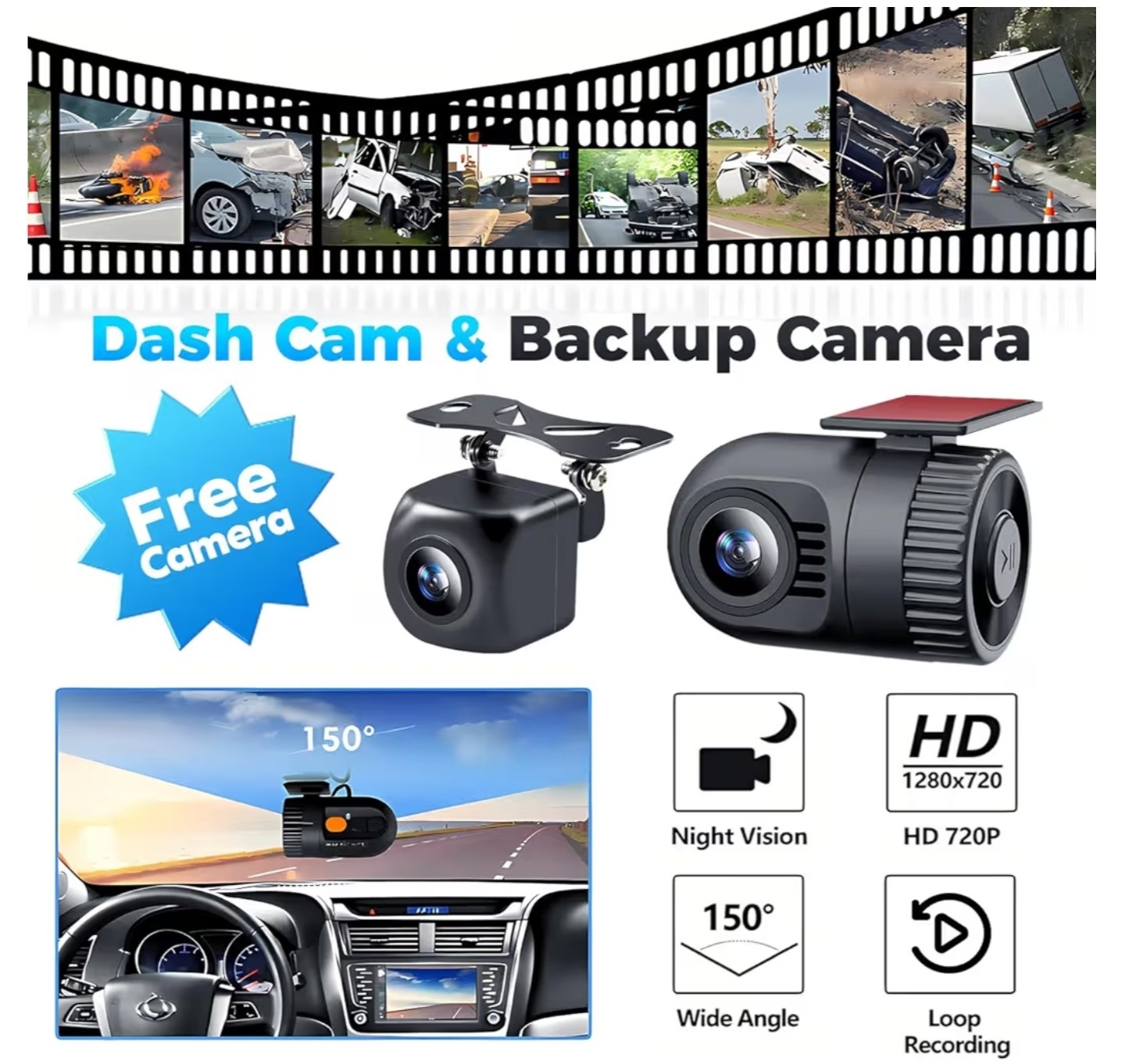 Joy bring Double Din Car Stereo with Dash Cam & Backup Camera WITH Anntena Cable