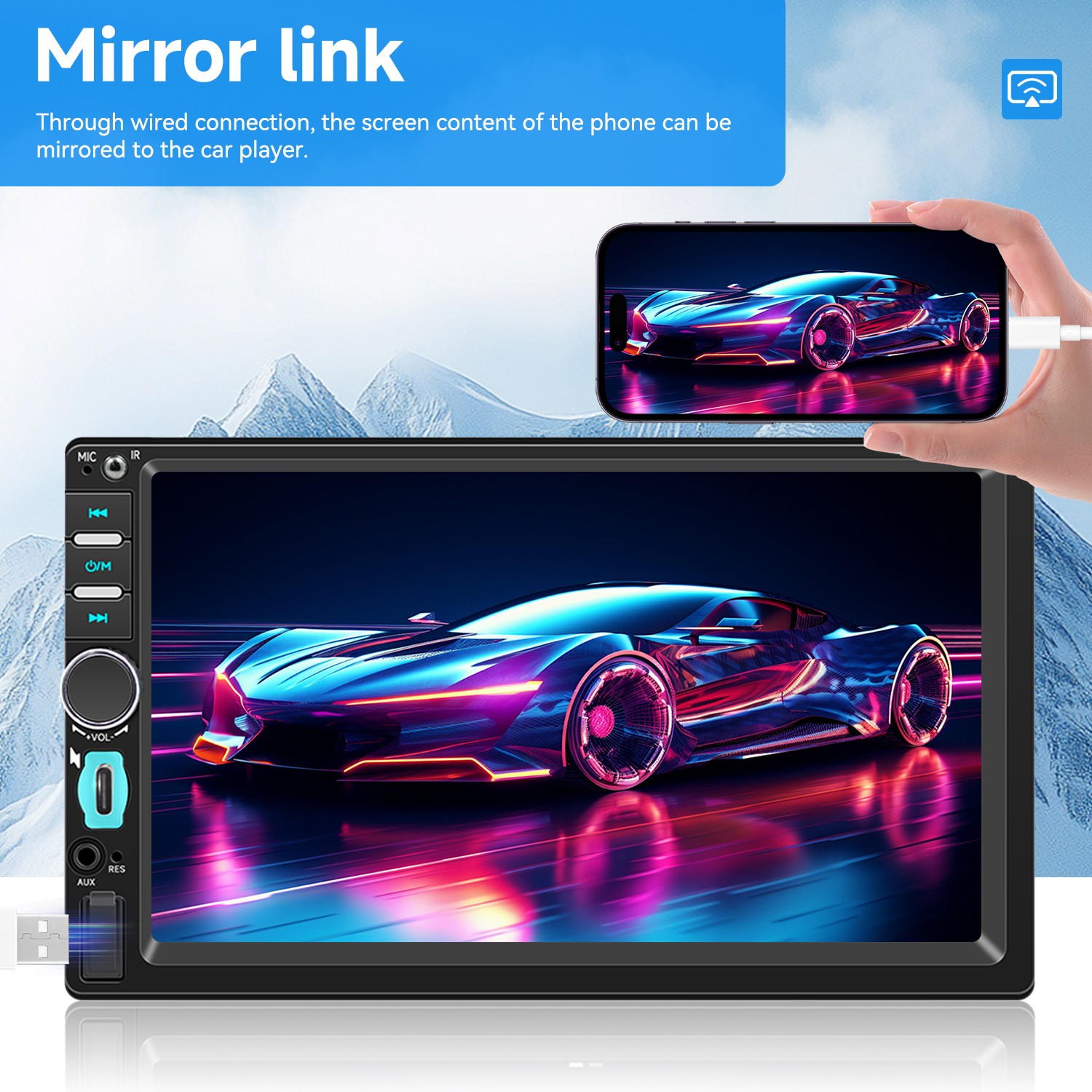 Double 2Din 7″ Touch Screen Stereo Bluetooth Radio Car Apple/Android Carplay GPS