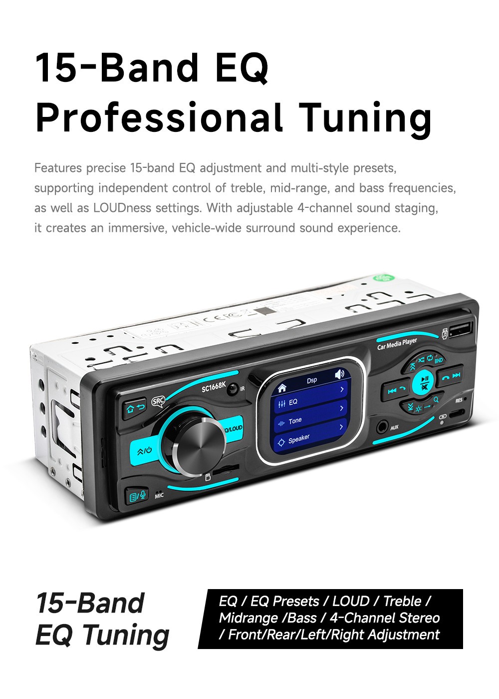 Car MP3 Player Single Din Head Unit FM RCA USB SD AUX HD Screen W/Remote Control