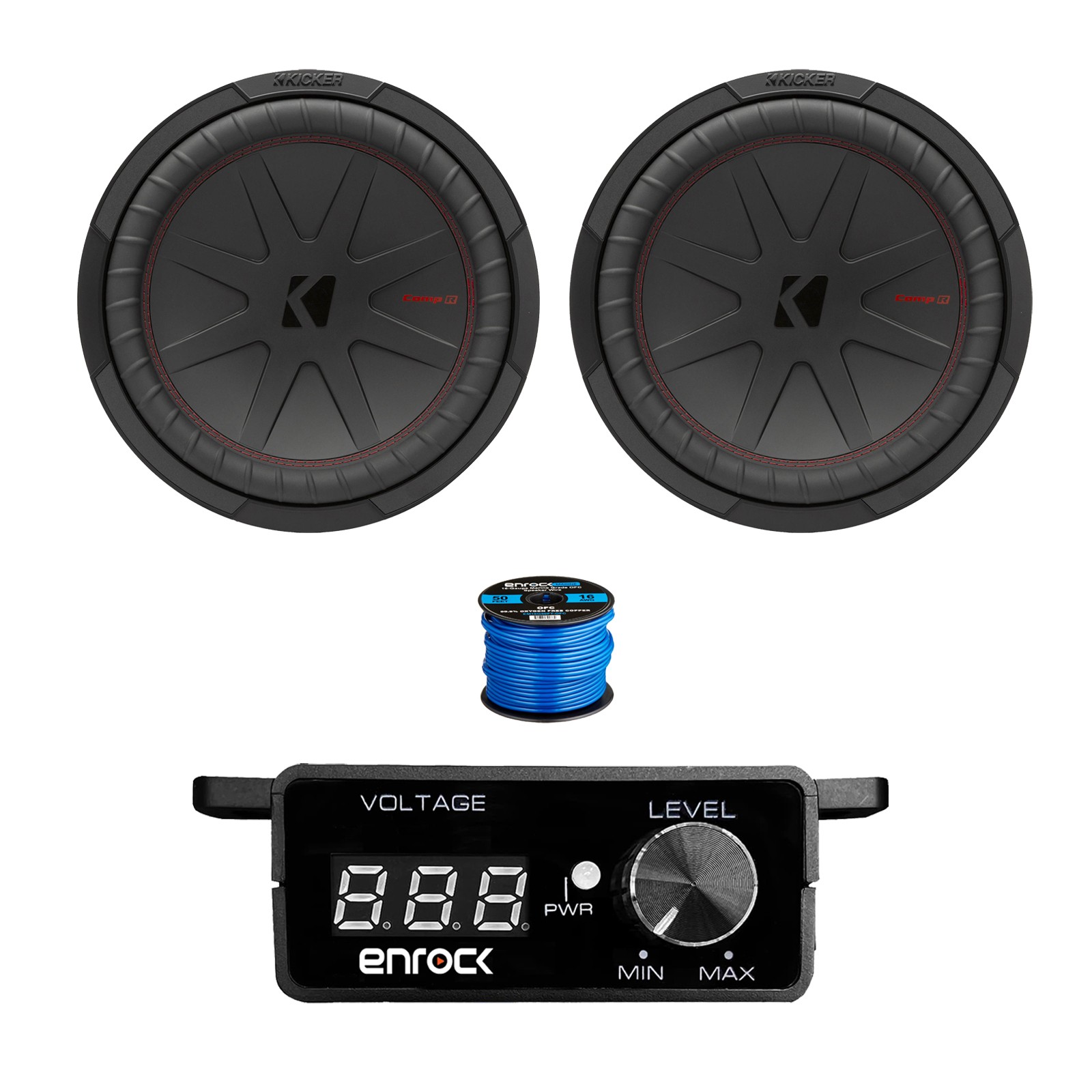 1 Pair (Qty 2) of Kicker 10″ 800 Watt Car Subwoofer, Bass Knob with Wire