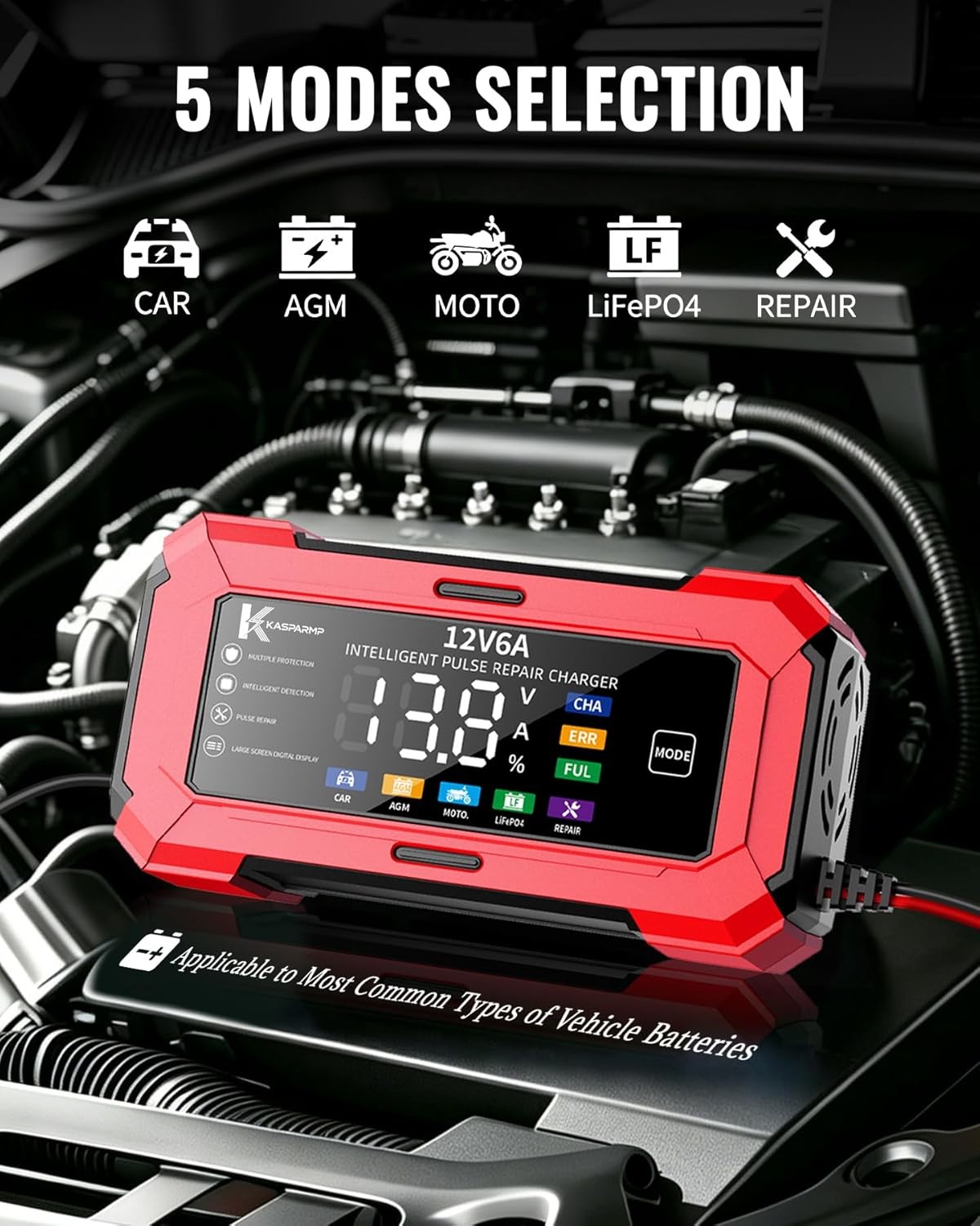 Car Battery Charger and Automatic Trickle Charger Battery Maintainer with Intell
