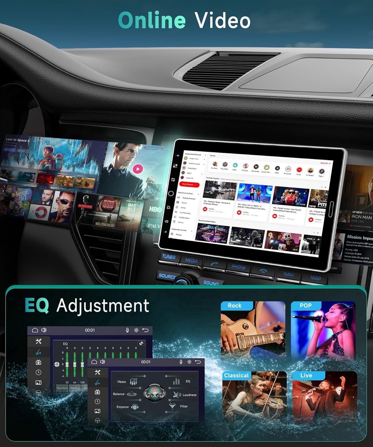 10.1 inch Single Din Car Stereo with FM/RDS Wireless Carplay Android Auto Bac…