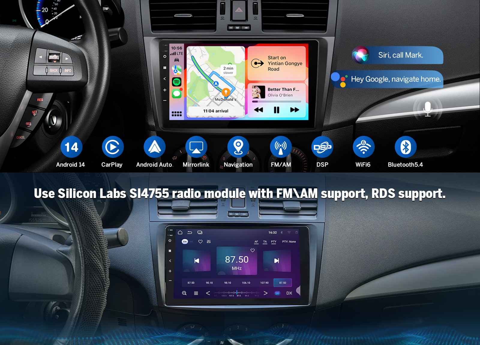 Eonon M3BLX7A Android 14 4+64 9″For 2010-2013 Mazda 3 Car Stereo CarPlay+CAM+DVR