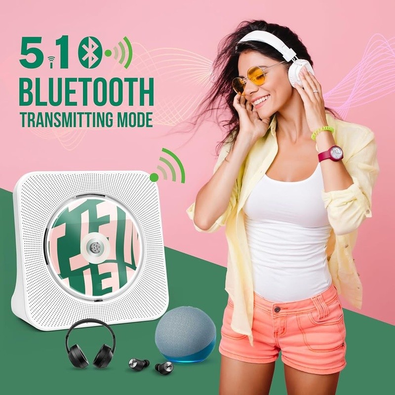 8-in-1 CD Player Bluetooth Transmitter Receiver FM Radio USB AUX Speaker
