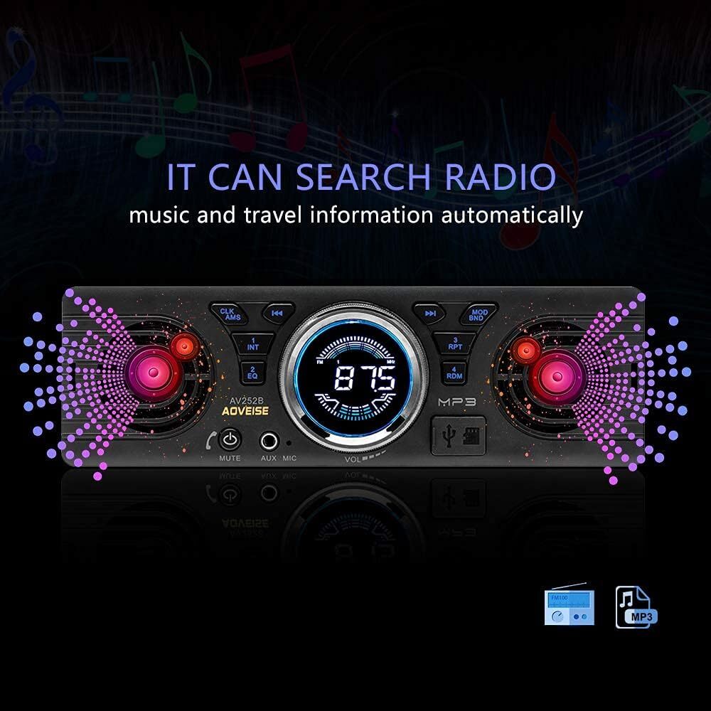 Single 1 Din FM Bluetooth Car Stereo Radio Head Unit Built-in Speakers In-Dash
