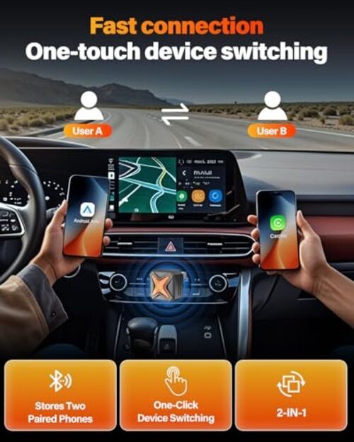 Super Mini Wireless Android Auto & Apple CarPlay Wireless Adapter for Black