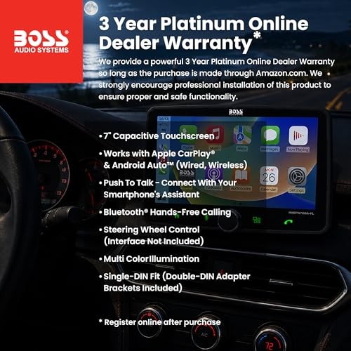 BVCP9700A-FL Single DIN Car Stereo Wireless Apple CarPlay, Android Auto 7 Inch