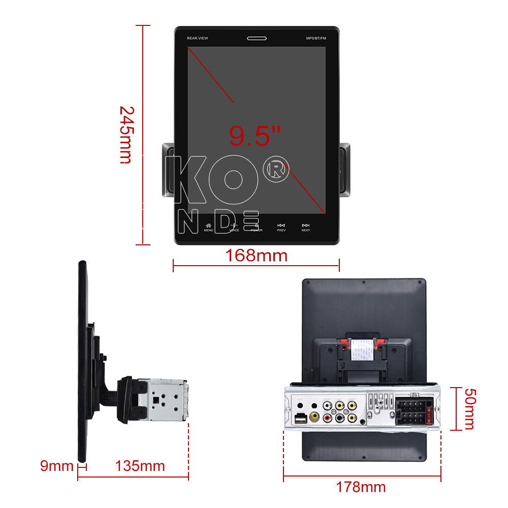 Single 1 Din Apple/Android Carplay Car Stereo Radio Bluetooth 9.5″ Touch +Camera