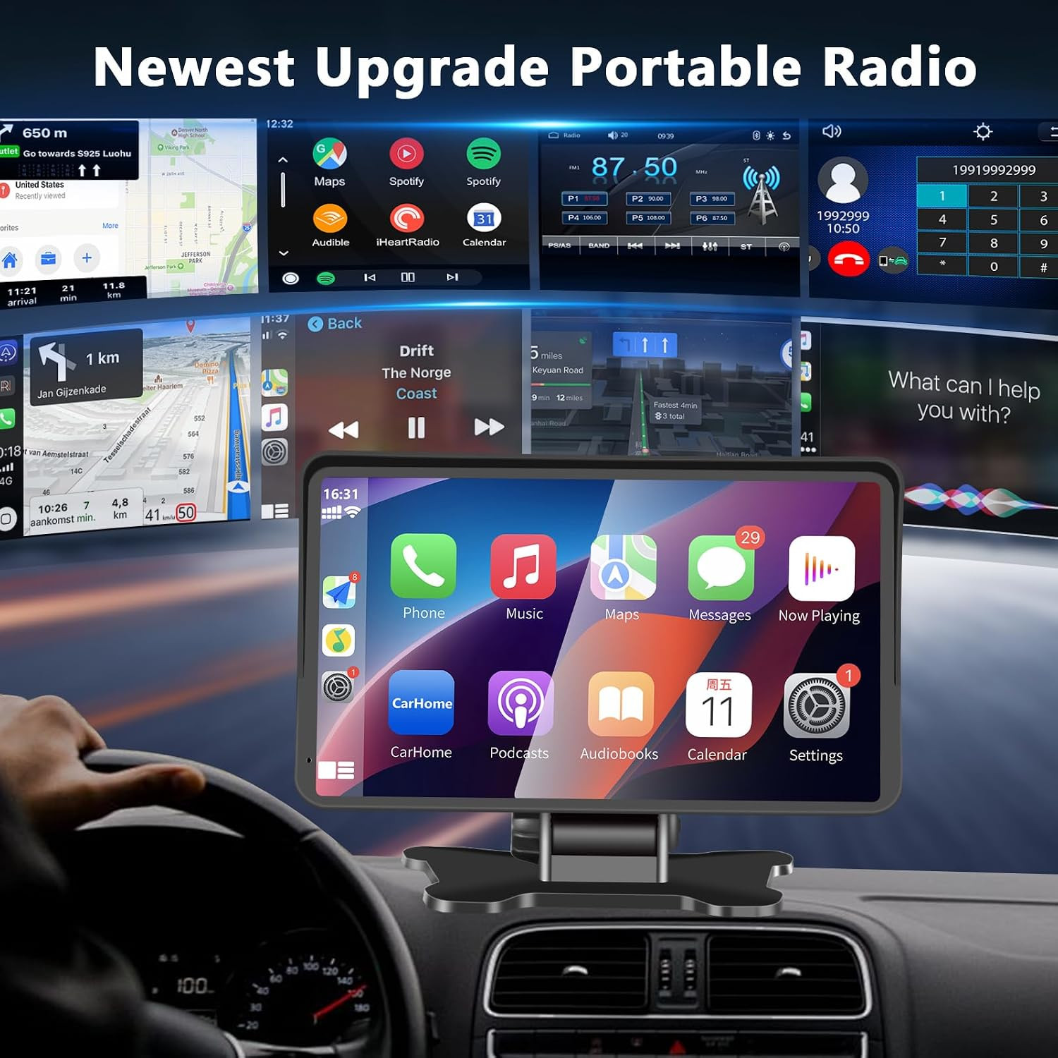 Apple Carplay Portable Car Stereo and Android Auto,Carplay Screen for Car Radio