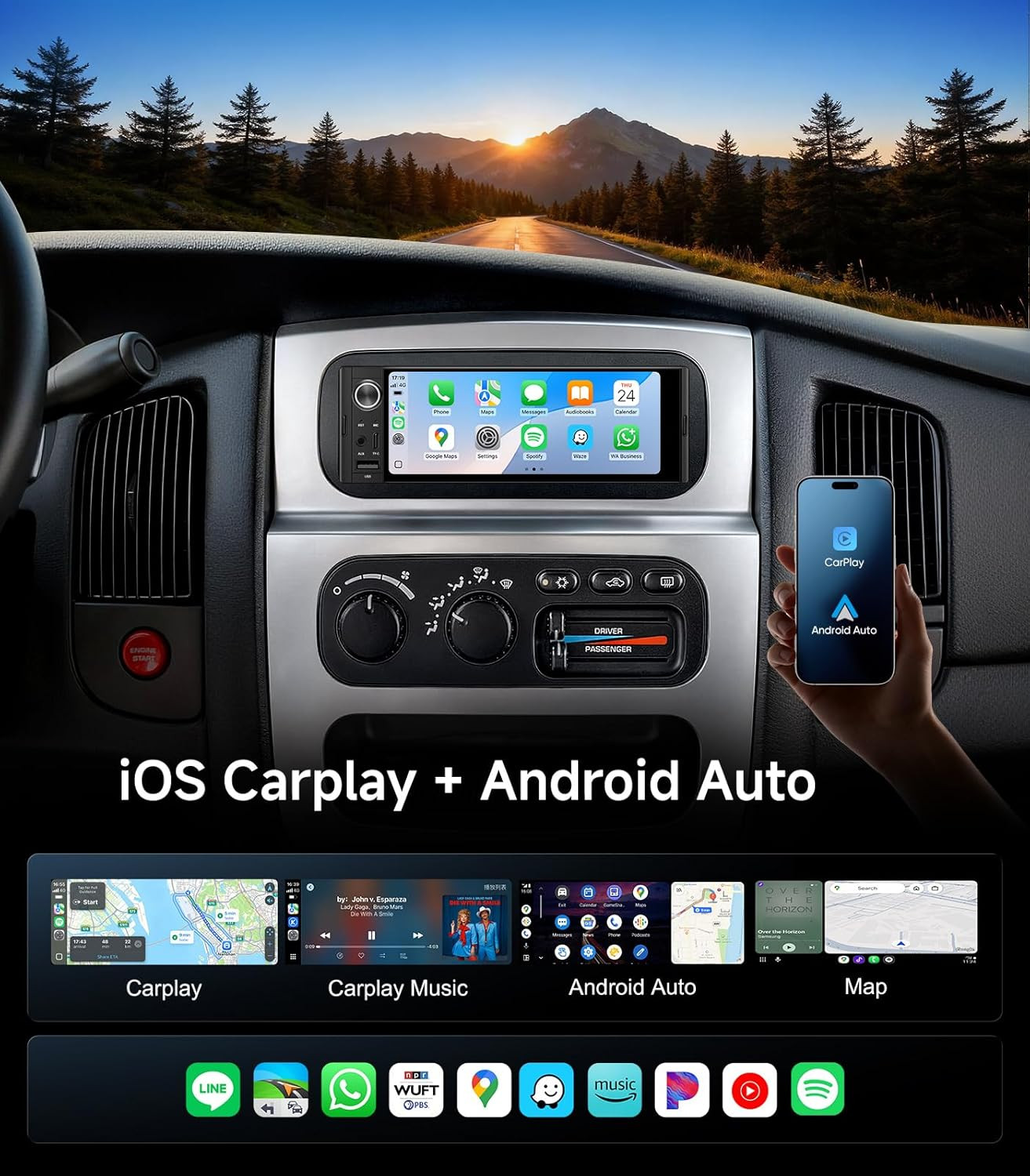6.36″ Single DIN Car Radio Stereo, Linux System HD IPS Touchscreen with Wireless