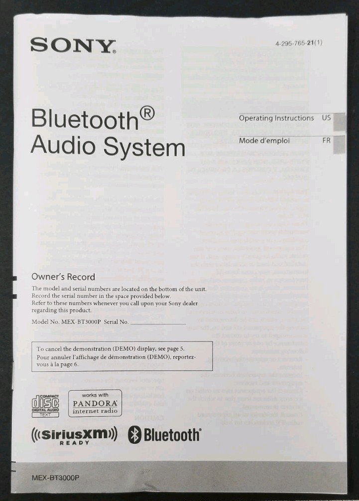 Sony MEX-BT3000P Bluetooth Audio System Car CD Player Black SiriusXM Ready NIB